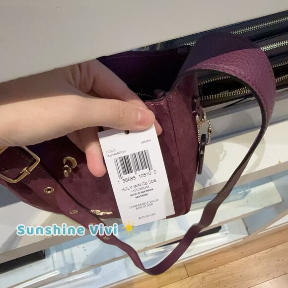 NWT Coach Hadley Mini Crossbody Bag In Suede/Gold/Maroon Purple CDB00 - Picture 8 of 8